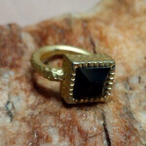 Black Onyx Dimple Textured Gold Tone Ring